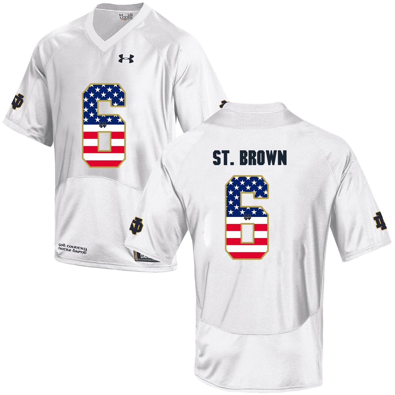 Men Norte Dame Fighting Irish 6 St.Brown White Flag Customized NCAA Jerseys